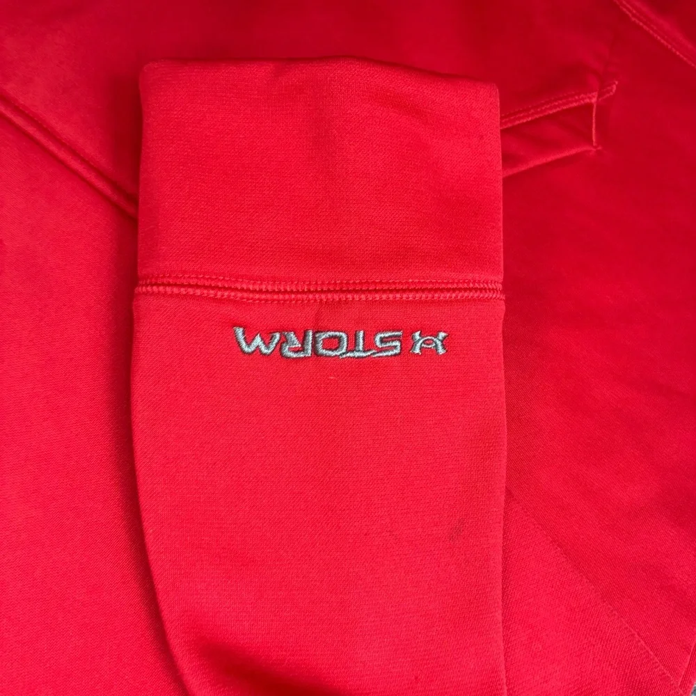 Under Armour Storm Hoodie Mens‎ Size Large Red Grey Big Logo Fleece Sweatshirt
